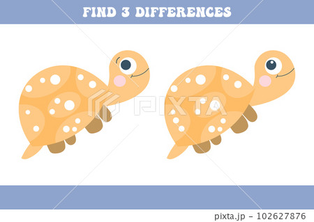 Find 5 differences between two cartoon sea turtles. Children's logic game, educational puzzle, vector Find 5 differences between two cartoon sea turtles. Children's logic game, educational puzzle, vector 102627876