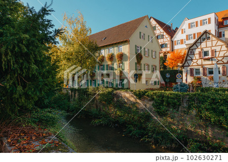 Old national German town house in Bietigheim-Bissingen, Baden-Wuerttemberg, Germany, Europe. Old Town is full of colorful and well preserved buildings. Old national German town house in Bietigheim-Bissingen, Baden-Wuerttemberg, Germany, Europe. Old Town is full of colorful and well preserved buildings. 102630271