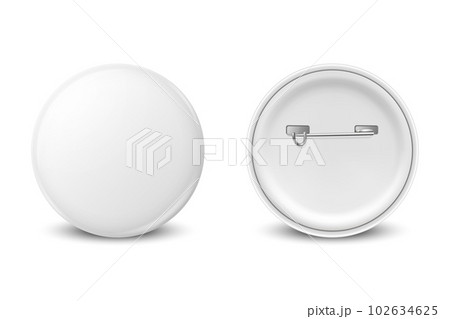 White pin button. Round badge empty template. White blank badge