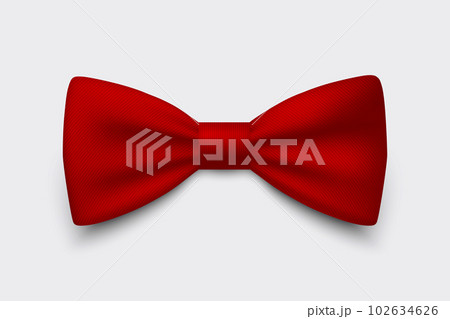 Vector 3d Realistic Striped Red Bow Tie Icon Closeup Isolated on White Background. Silk Glossy Bowtie, Tie Gentleman. Mockup, Design Template. Bow tie for Man. Mens Fashion, Fathers Day Holiday 102634626