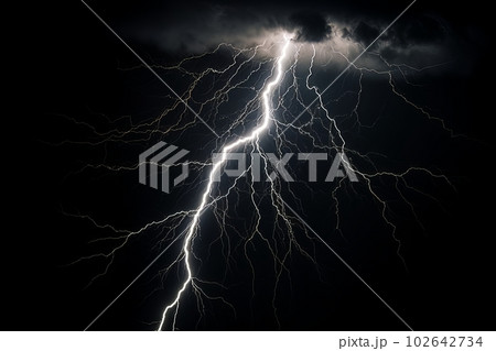 Lightning strike on black background stormy sky made with generative AI Lightning strike on black background stormy sky made with generative AI 102642734