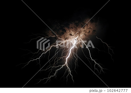 Lightning strike on black background stormy sky made with generative AI Lightning strike on black background stormy sky made with generative AI 102642777