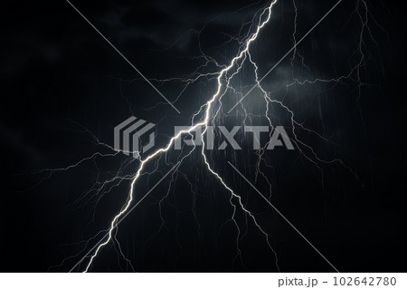 Lightning strike on black background stormy sky made with generative AI 102642780