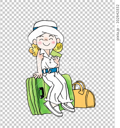 旅行少女手繪插畫 旅行少女手繪插畫 102642832