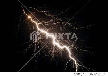 Lightning strike on black background stormy sky made with generative AI Lightning strike on black background stormy sky made with generative AI 102642863