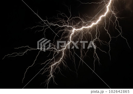 Lightning strike on black background stormy sky made with generative AI Lightning strike on black background stormy sky made with generative AI 102642865