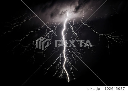 Lightning strike on black background stormy sky made with generative AI Lightning strike on black background stormy sky made with generative AI 102643027