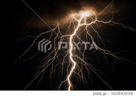 Lightning strike on black background stormy sky made with generative AI Lightning strike on black background stormy sky made with generative AI 102643039