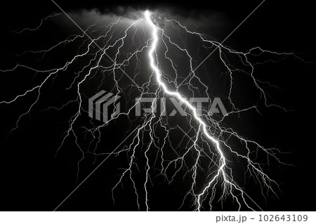Lightning strike on black background stormy sky made with generative AI Lightning strike on black background stormy sky made with generative AI 102643109