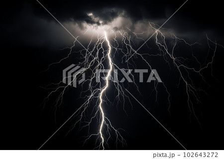 Lightning strike on black background stormy sky made with generative AI Lightning strike on black background stormy sky made with generative AI 102643272
