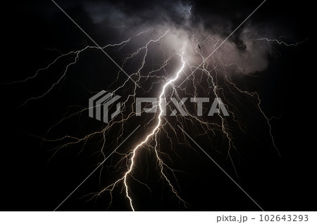Lightning strike on black background stormy sky made with generative AI Lightning strike on black background stormy sky made with generative AI 102643293