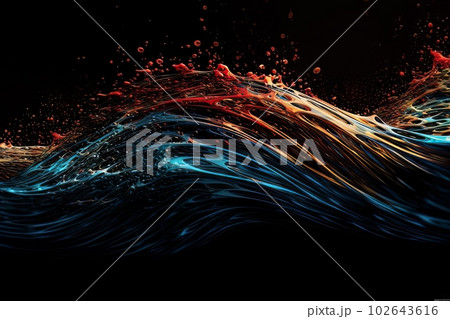Abstract luminous energy flow wave isolated on black background made with generative AI Abstract luminous energy flow wave isolated on black background made with generative AI 102643616