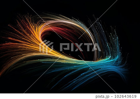 Abstract luminous energy flow wave isolated on black background made with generative AI 102643619