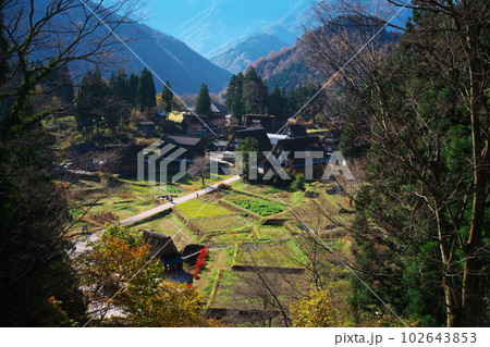 富山県南砺市　晩秋の相倉合掌村　相倉展望台からの眺め 102643853