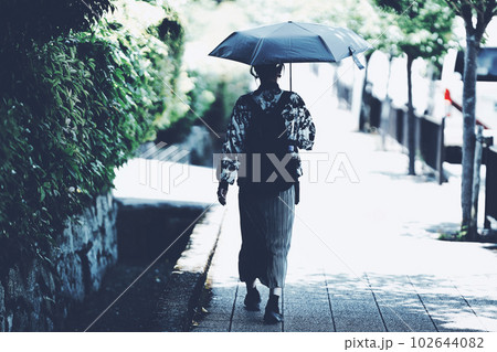 日傘をさす女性の後ろ姿 102644082