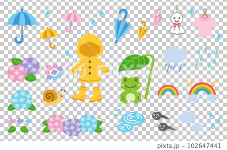 梅雨、雨の日イラストセット 102647441