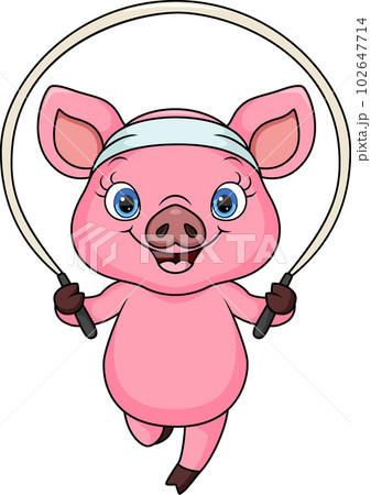 Cute pig cartoon playing jumping rope 102647714
