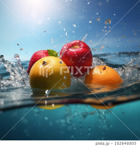 water fruit food healthy vegetarian fresh green background drop vitamin strawberry. Generative AI. 102648805