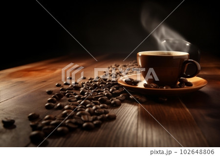 espresso aroma breakfast cafe mug cup brown morning drink bean. Generative AI. 102648806