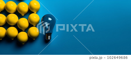 creative electric power energy bulb light background idea concept blue yellow. Generative AI. 102649686