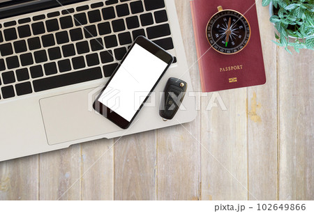 Office desk table with office equipment 102649866