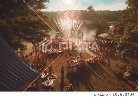 Large number of people celebrating Independence Day together. Generative AI 102650434