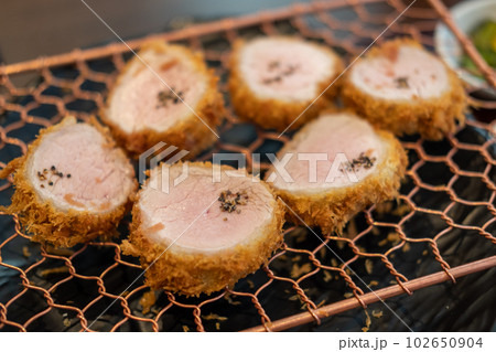 Tonkatsu, Fried Pork serve on a plate in the restaurant 102650904