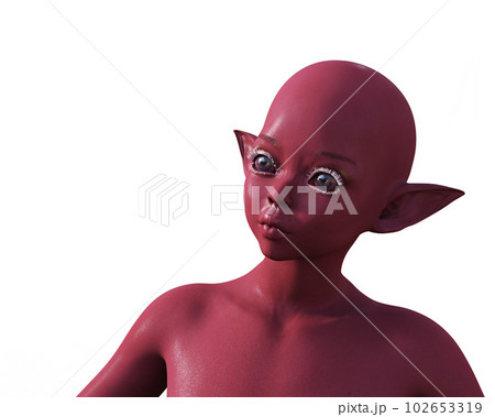 3d render. Portrait of a pink elf on a white background.  102653319