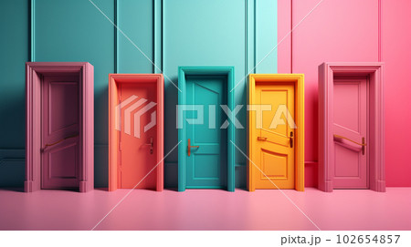 colorful door in trending color palette with Generative AI 102654857