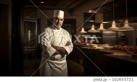 italian chef showcasing their signature dishes or specialties in a luxury restaurant with Generative AI 102655721