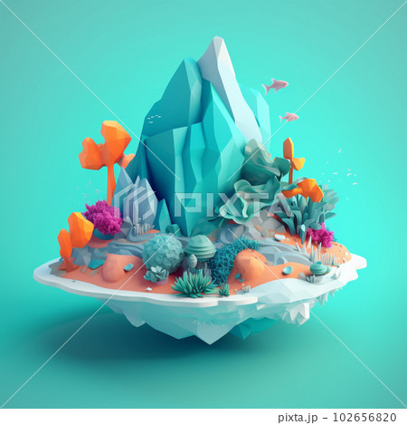 An island in the sea in an isometric view in trending color palette for advertising with Generative AI 102656820