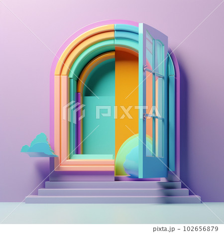 Arched windows in fantasy concept in trending color palette for advertising with Generative AI Arched windows in fantasy concept in trending color palette for advertising with Generative AI 102656879