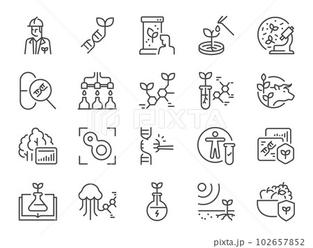 Biotech icon set. It included the biotechnology, biology, biological, BIOTEC, and more icons. 102657852