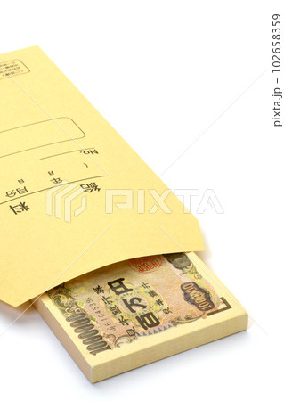 百万円札の入った給料袋 102658359
