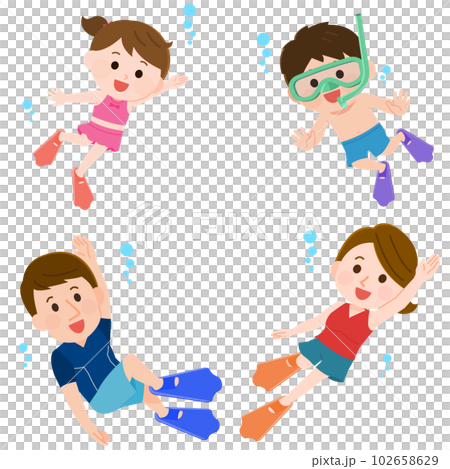 シュノーケリングを楽しむ家族　イラスト 102658629