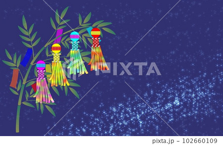 七夕の夜空笹飾り吹流し イラスト素材 七夕の夜空笹飾り吹流し イラスト素材 102660109