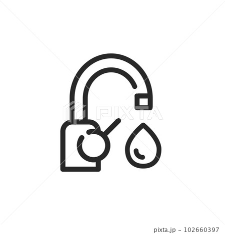 Water Faucet Icon. Vector Outline Isolated Editable Illustration of Domestic Water Supply on a White Background. Water Faucet Icon. Vector Outline Isolated Editable Illustration of Domestic Water Supply on a White Background. 102660397