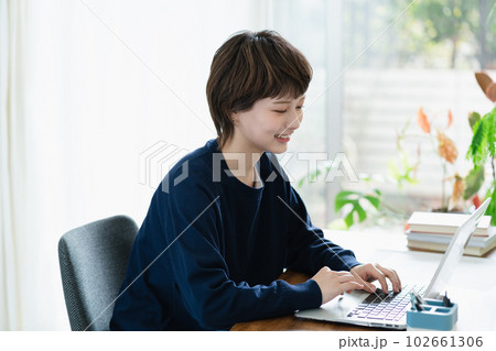在宅勤務をする若い女性 102661306