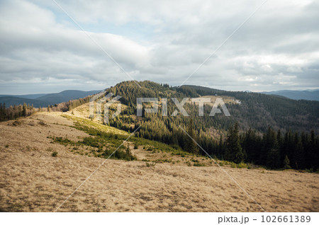 Carpathians. Ukraine. Mountain landscape. Winter Carpathians 2023 without snow 102661389