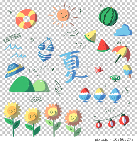 Assortment of summer hand-drawn illustrations Shadow ver 102663278
