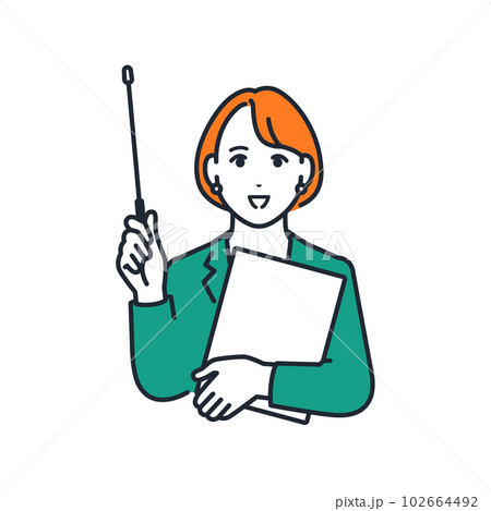 指示棒を持って説明するスーツを着た若い女性のシンプルなベクターイラスト素材 102664492