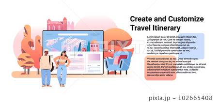 tourists couple planning journey route create and customize travel itinerary concept horizontal 102665408