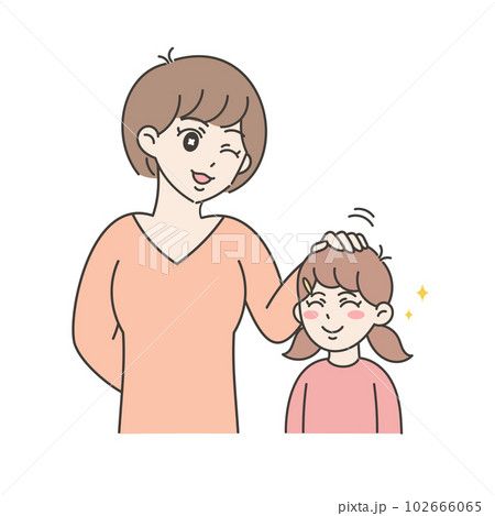 お母さんに頭をなでてもらう女の子のイラスト お母さんに頭をなでてもらう女の子のイラスト 102666065