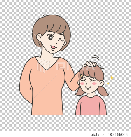 お母さんに頭をなでてもらう女の子のイラスト お母さんに頭をなでてもらう女の子のイラスト 102666065
