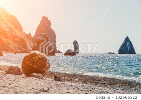 Old rusty sea mine on the beach. Old rusty sea mine on the beach. 102666522