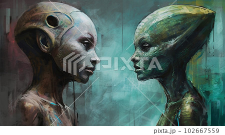 宇宙人・エイリアン・地球外生命体（Generative AI）のイラスト素材