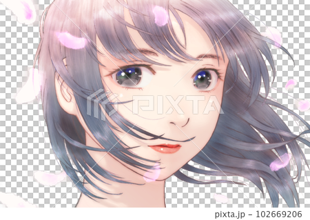 一個女孩在舞動的花瓣和風中的線描彩色插圖 花瓣 = 是 眼淚 = 無 光影 一個女孩在舞動的花瓣和風中的線描彩色插圖 花瓣 = 是 眼淚 = 無 光影 102669206