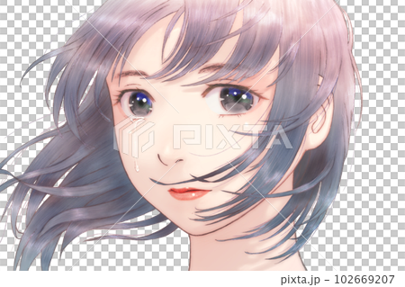 風中女孩的線描彩色插圖 花瓣 = 沒有眼淚 = 是 光影 102669207