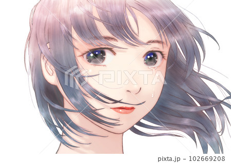 風が吹く中にいる女の子の線画カラーイラスト 花びら=無 涙=有 陰影薄め 風が吹く中にいる女の子の線画カラーイラスト 花びら=無 涙=有 陰影薄め 102669208