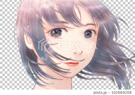 風が吹く中にいる女の子の線画カラーイラスト 花びら=無 涙=有 陰影薄め 風が吹く中にいる女の子の線画カラーイラスト 花びら=無 涙=有 陰影薄め 102669208